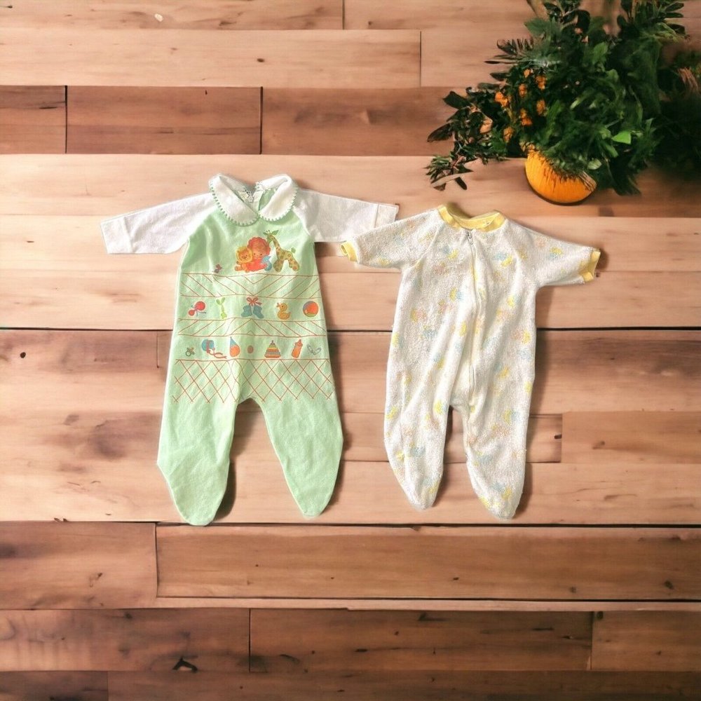 Vintage sleepers newborn infant vintage cute design Small Zip Front Footed Baby